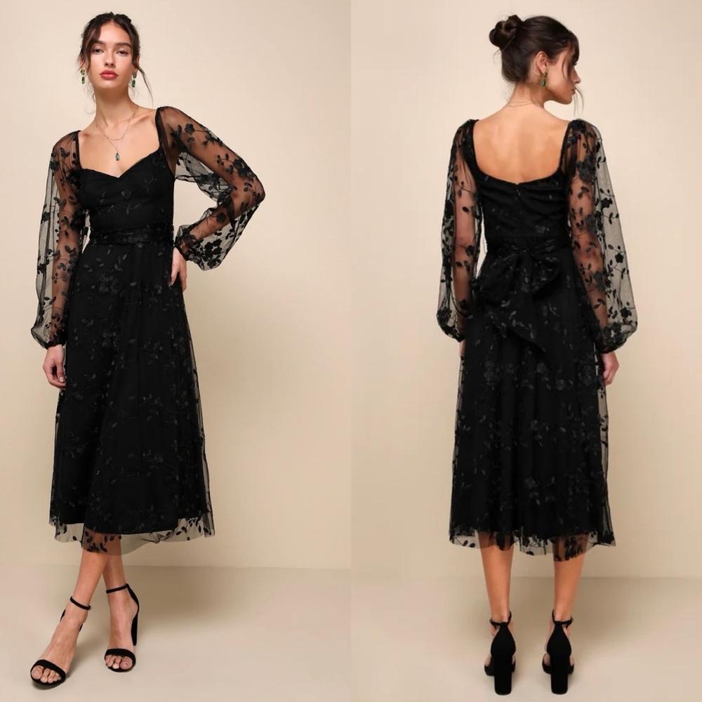 NWOT Darling Charisma Black Mesh Embroidered Midi Dress